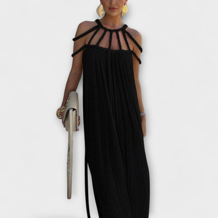 Brinaya – Robe maxi en mélange de lin avec décolleté tressé