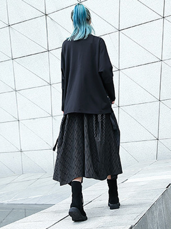 Pantalon jupe-culotte rayé taille haute avec poches élastiques amples