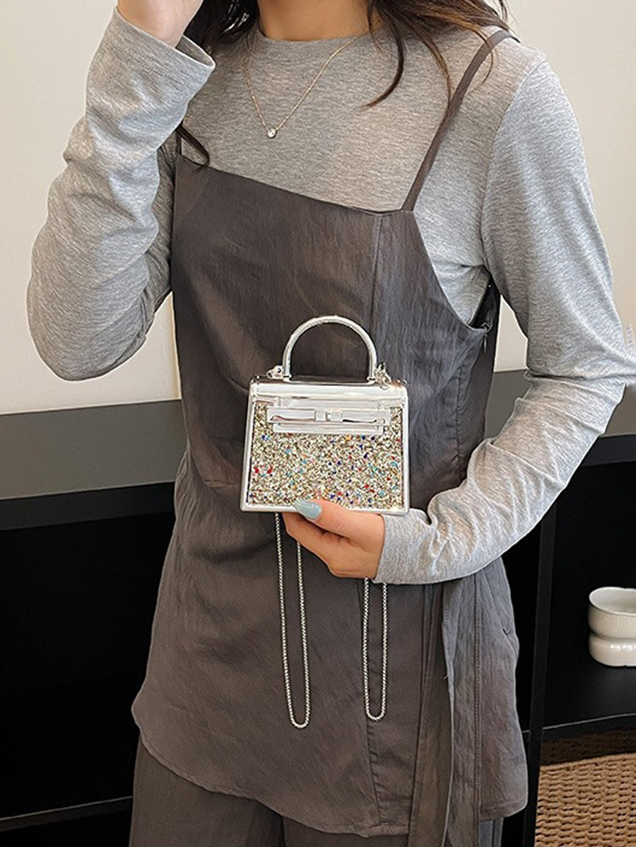 Sac à main bandoulière brillant géométrique à chaîne