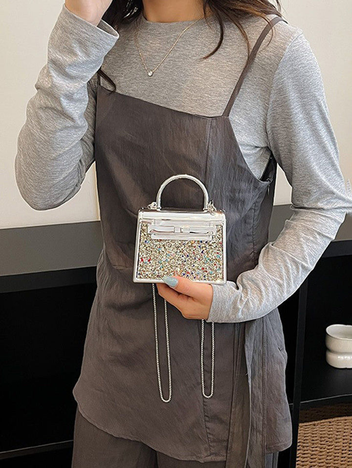 Sac à main bandoulière brillant géométrique à chaîne