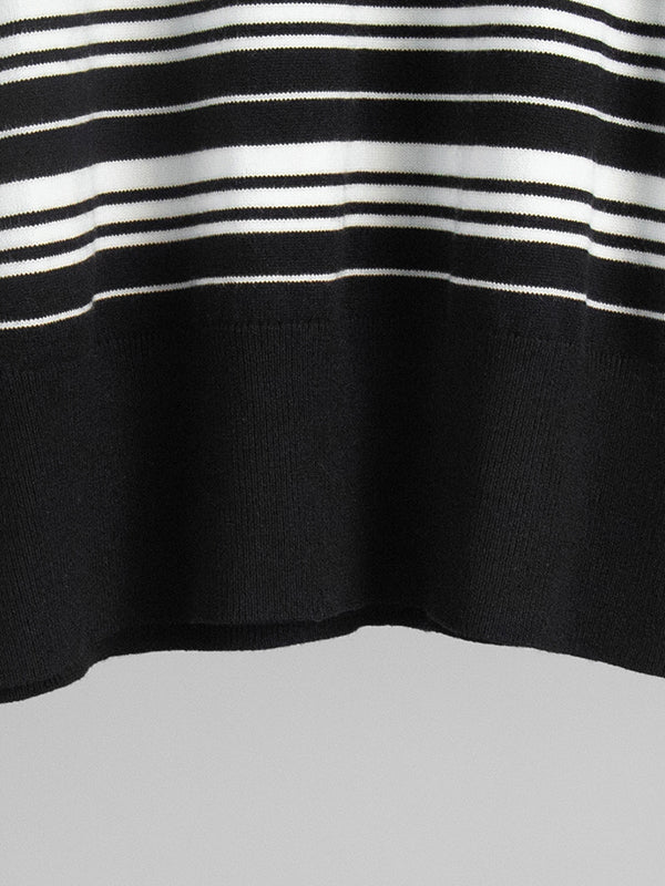 Pull rayé à manches longues, à empiècements, à col revers