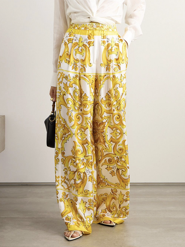 Pantalon ample imprimé décontracté à jambes larges