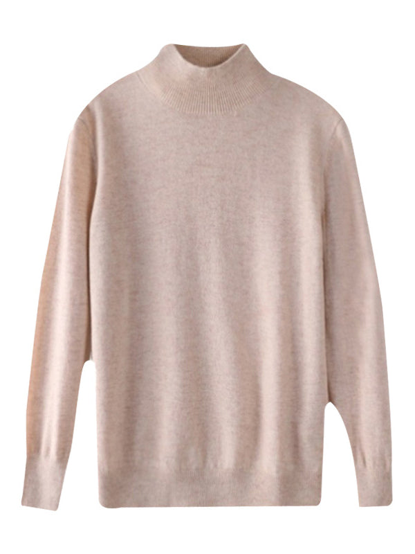 Pull de bureau à manches longues, couleur unie, col haut, pulls