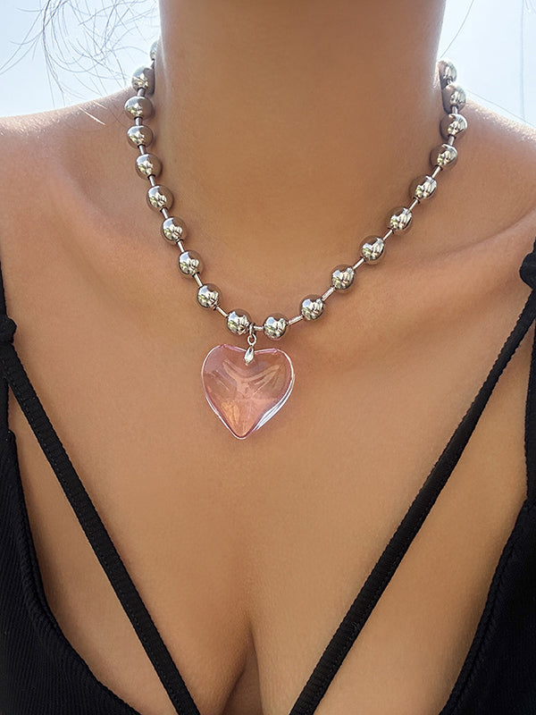 Collier perlé brillant délicat en forme de cœur