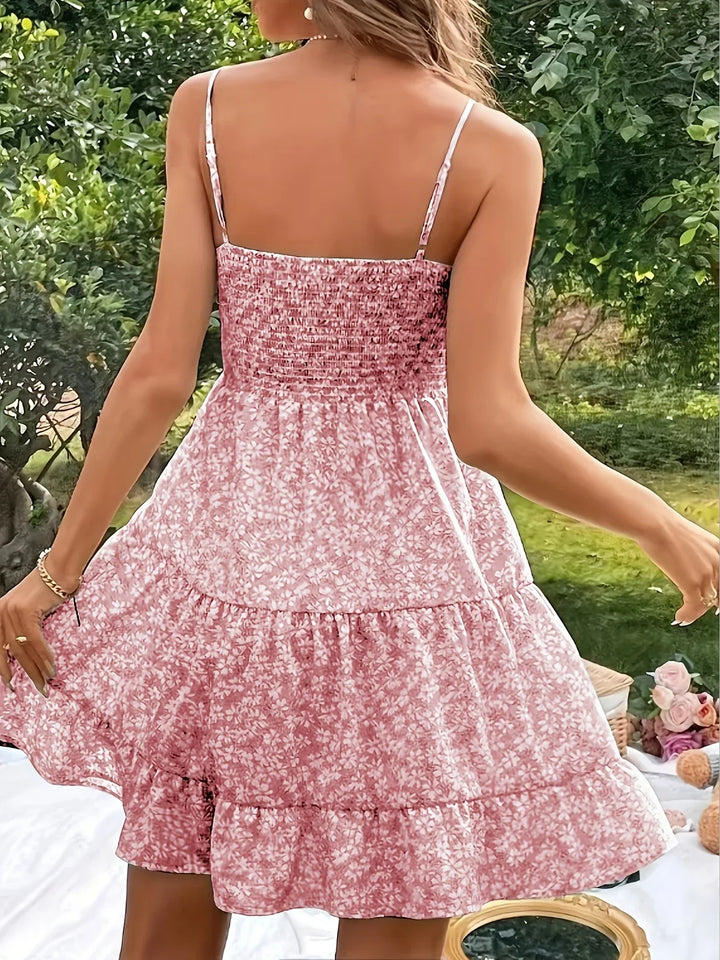 Elisheva | Robe maxi à épaules nues avec motif floral et ourlet en volants