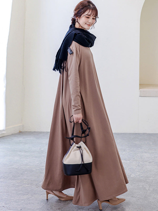Robe décontractée ample à manches longues, simple, 6 couleurs, grande taille