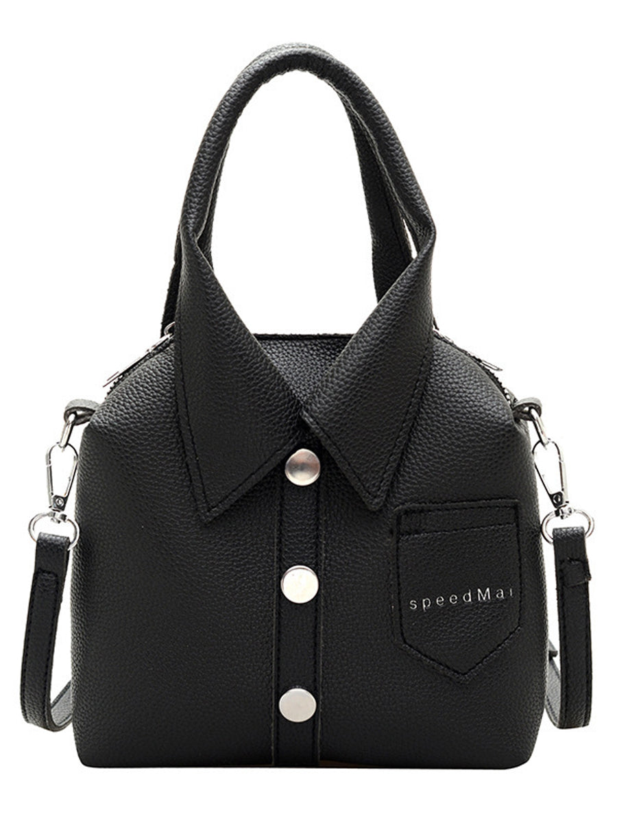 Sac à main bandoulière géométrique boutonné couleur unie
