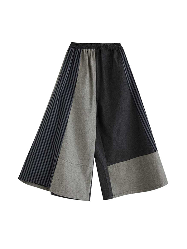 Pantalon ample rayé taille haute, à taille élastique, à poches, à empiècements