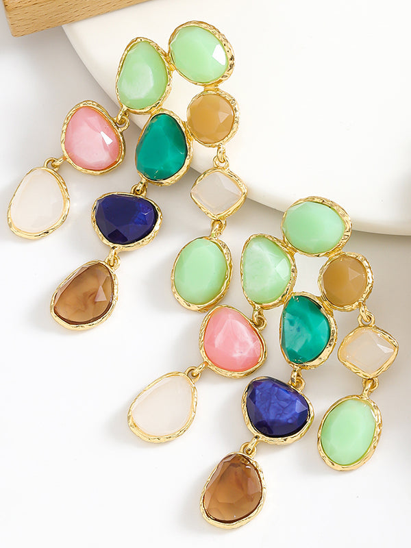Boucles d'oreilles pendantes géométriques à pompons