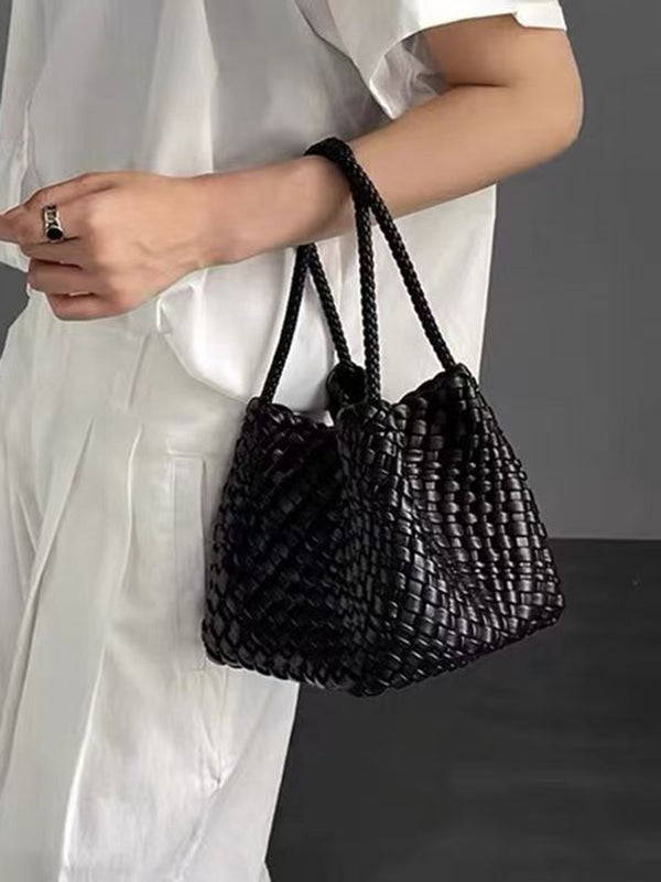 Sac à main tressé à empiècements, couleur unie