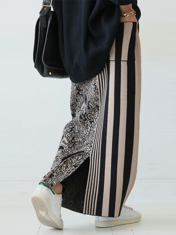 Jupe rayée coupe droite, en tricot