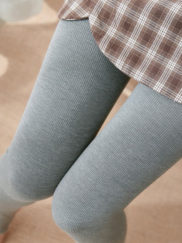 Pantalon thermique en velours de couleur unie, jambe slim Simple, garde au chaud, bas