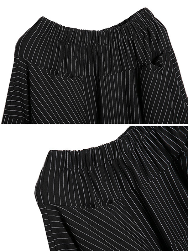Pantalon jupe-culotte rayé taille haute avec poches élastiques amples