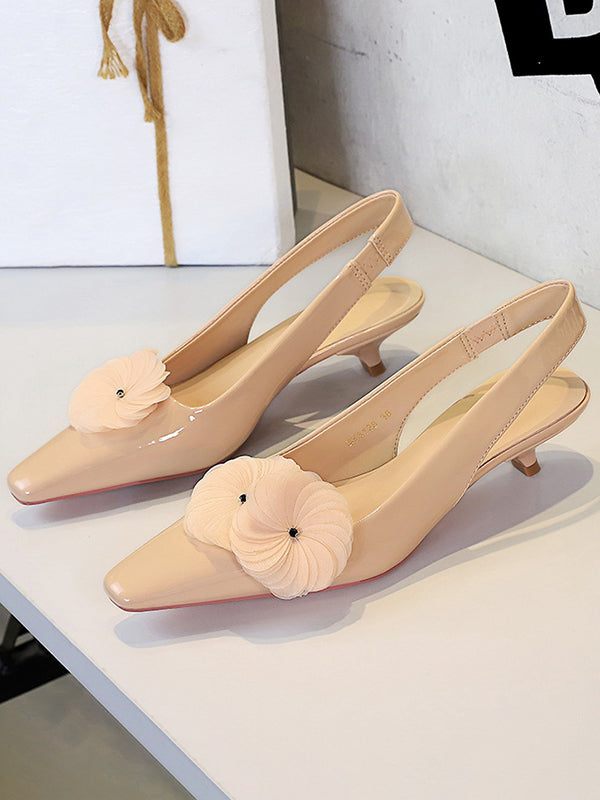Escarpins à bride arrière à taille élastique, en forme de fleur, à bout pointu, à empiècements
