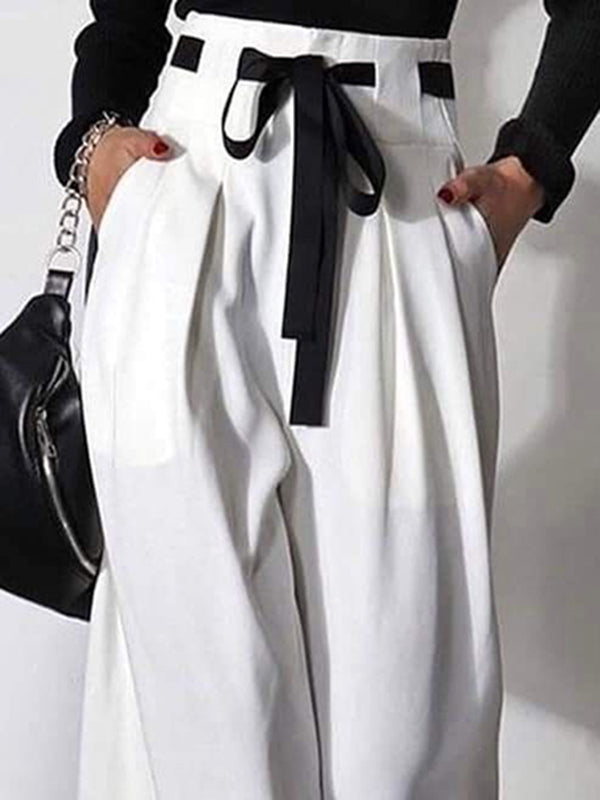Pantalon ample plissé taille haute, à cordon de serrage