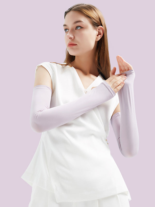 Manchette anti-UV simple en soie glacée, couleur unie
