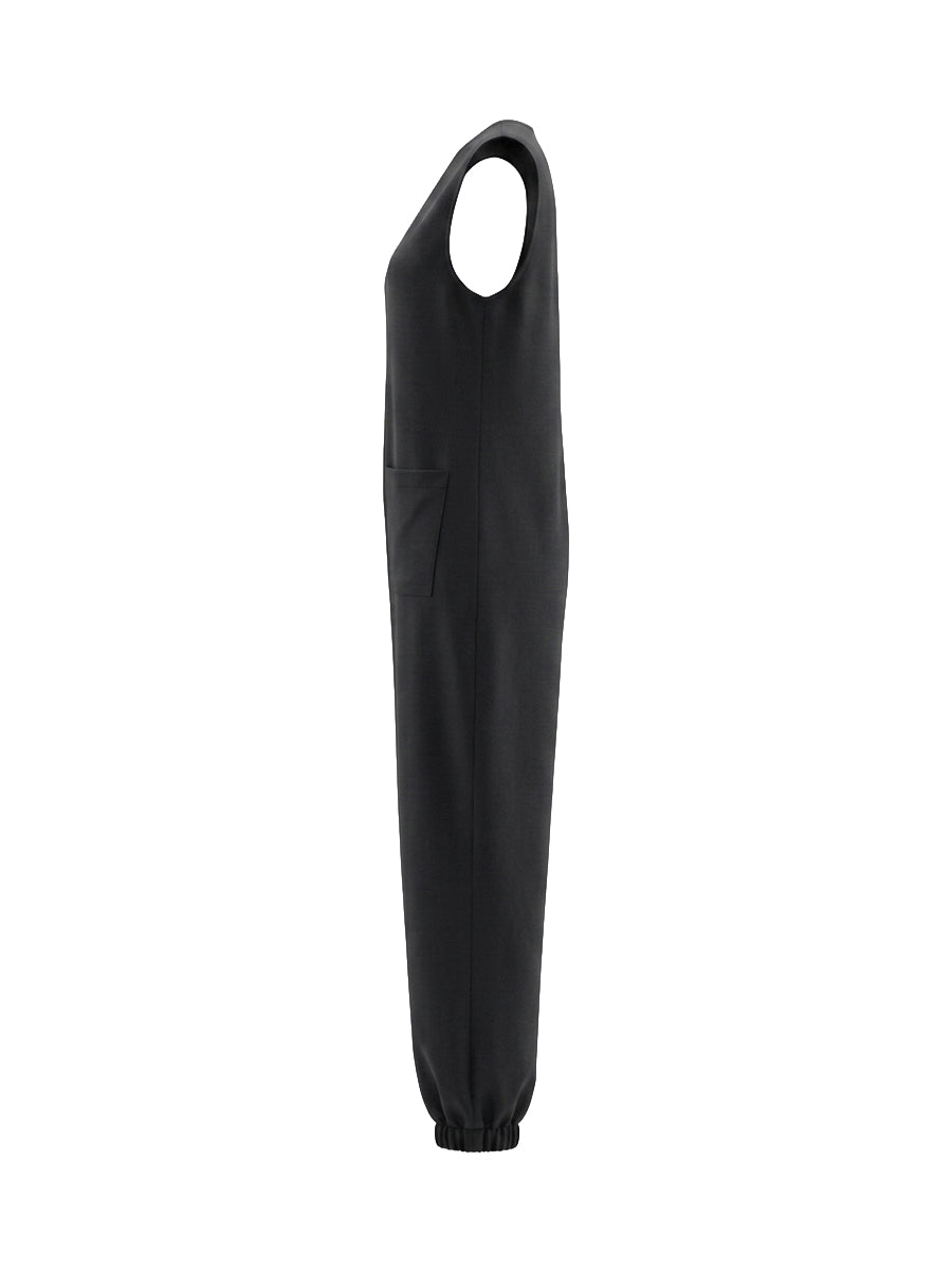 Combinaison boutonnée sans manches, à jambes larges, à col en V, couleur unie