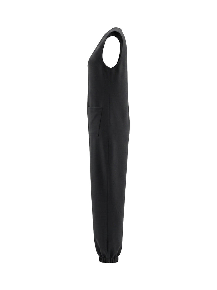Combinaison boutonnée sans manches, à jambes larges, à col en V, couleur unie