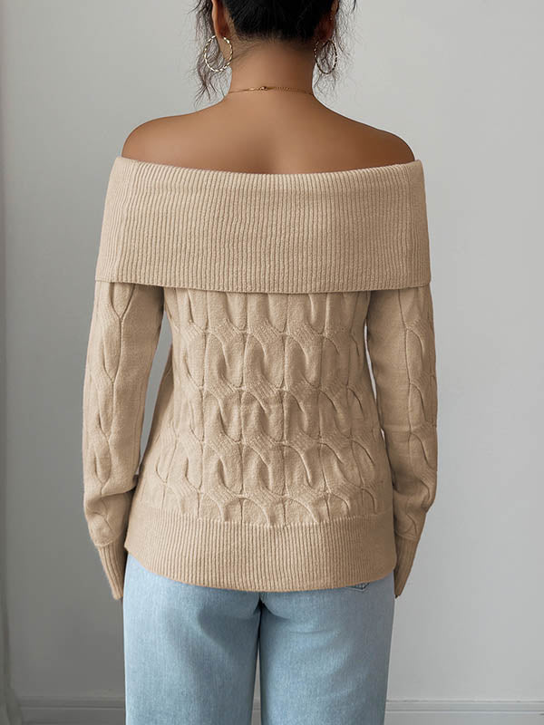 Pull à manches longues, à empiècements, à épaules dénudées, couleur unie