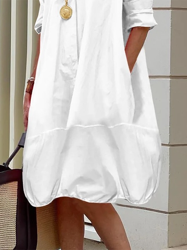 Robe chemise ample à manches longues, à col revers, couleur unie