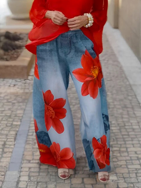 Pantalon ample à jambes larges, à imprimé floral