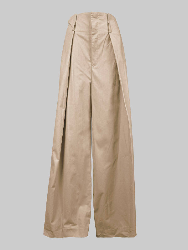 Pantalon ample plissé taille haute, à empiècements, couleur unie