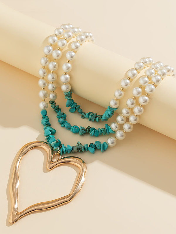 Collier perlé délicat en forme de cœur, couleur contrastée