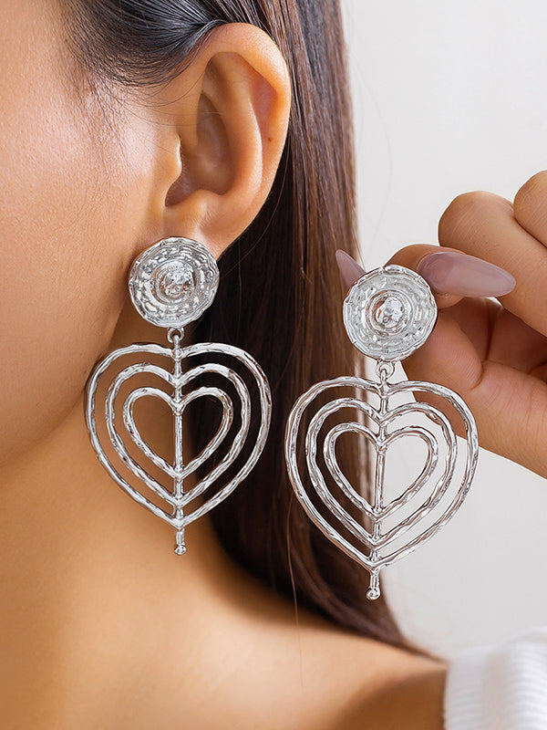 Boucles d'oreilles pendantes géométriques ajourées normcore, en forme de cœur, couleur unie