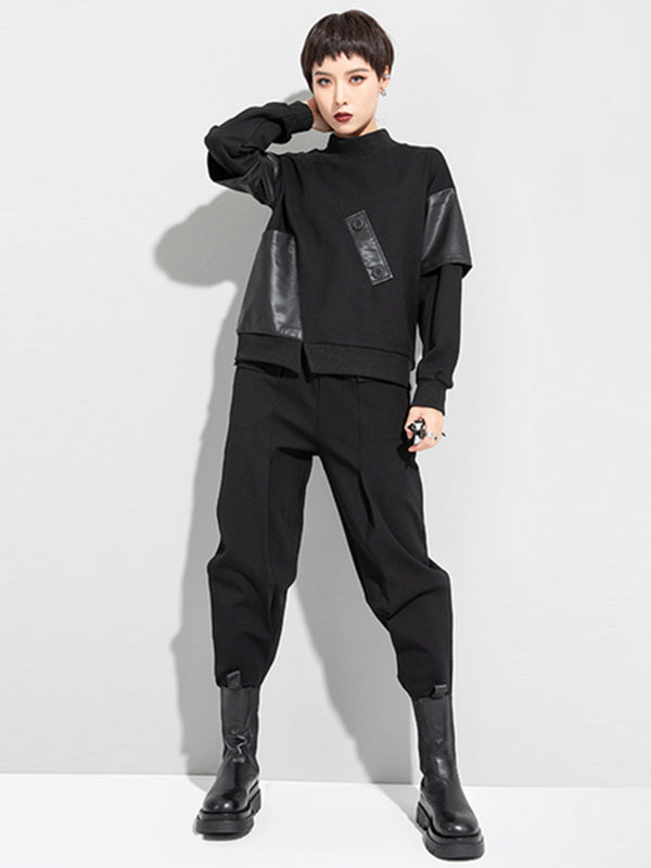 Sweat-shirt asymétrique épais en PU à empiècements faux-deux