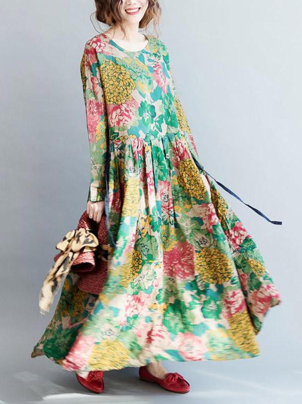 Robe longue style ethnique, à imprimé floral
