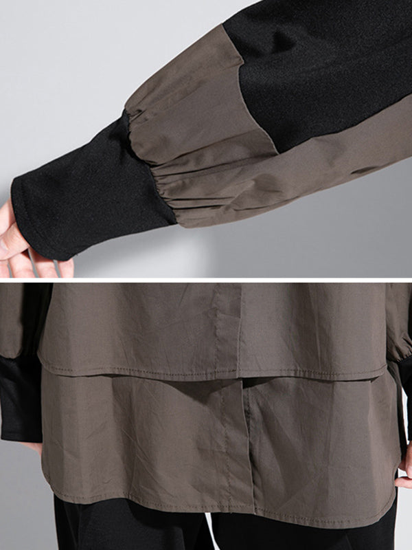 T-shirt effet deux pièces, à empiècements, à manches longues
