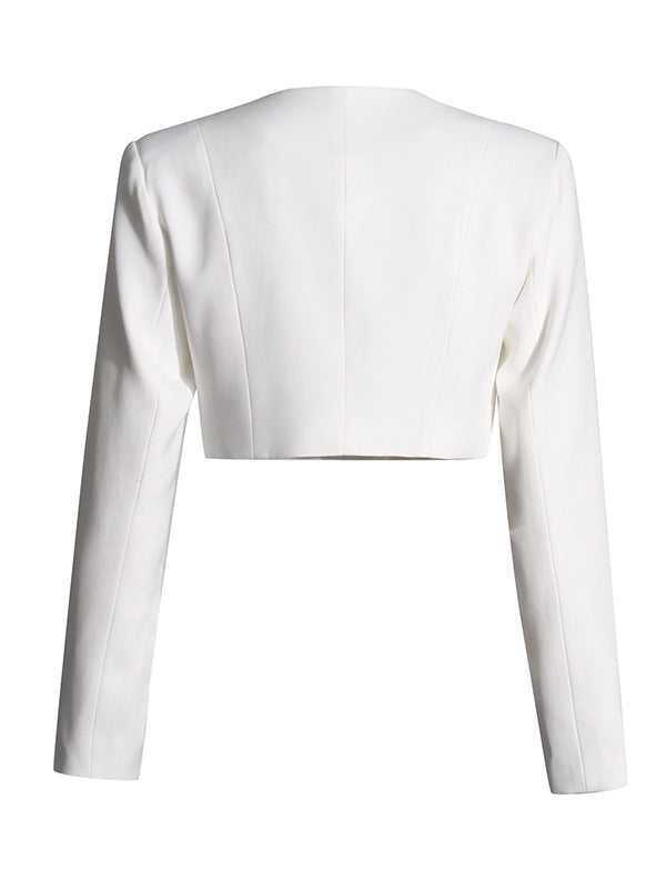 Blazer à manches longues boutonné, couleur unie, col rond, haut + fermeture éclair, jambe large, pantalon plissé en maille, bas, ensemble deux pièces