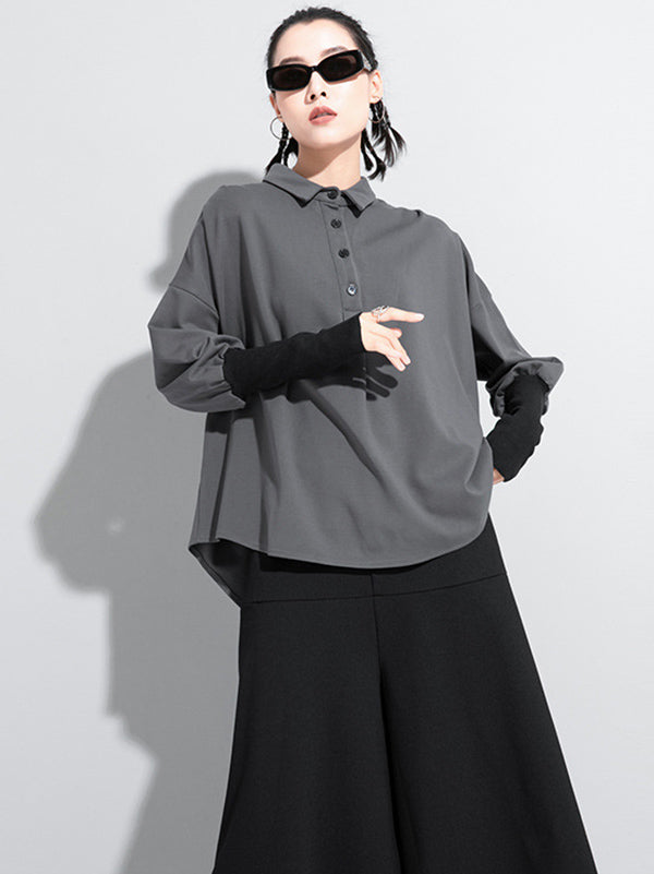 Chemise grise noire à empiècements, col polo