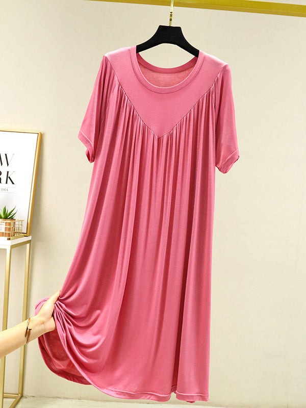 Robe pyjama ample en modal plissée de couleur unie