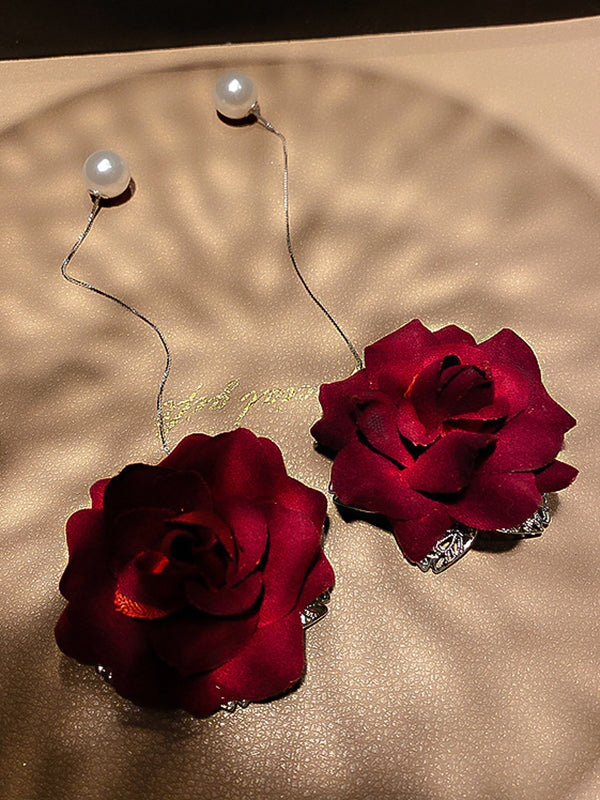 Accessoires de boucles d'oreilles en perles florales Rose rouge Vintage