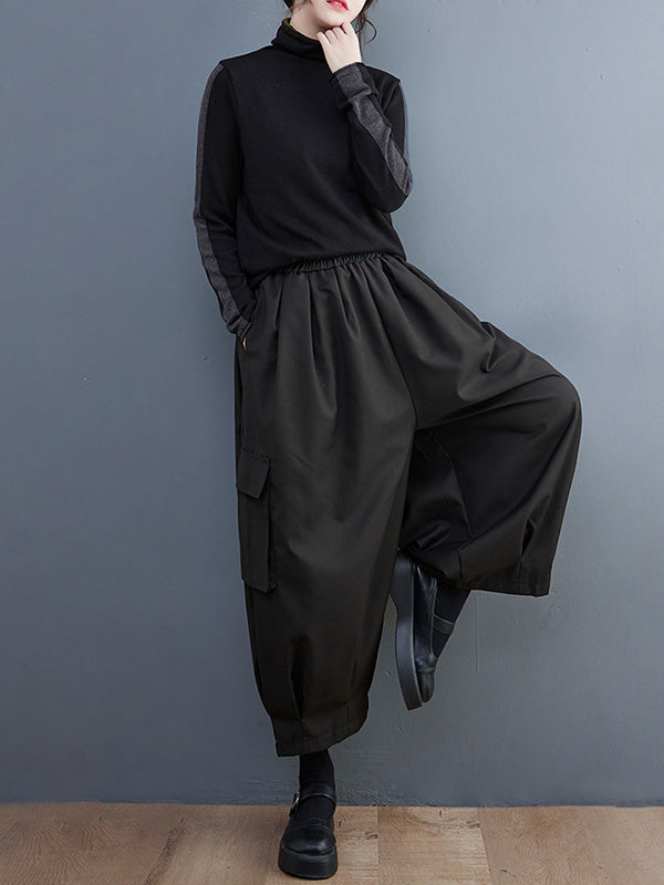 Pantalon ample décontracté à jambes larges, couleur unie