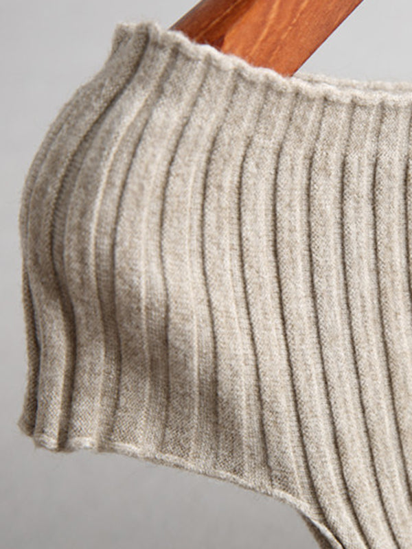 Pull en tricot à manches courtes et col bateau de couleur unie