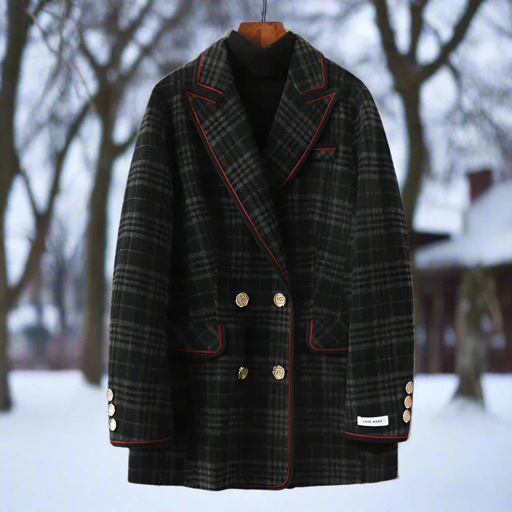 Manteau long à carreaux élégant, intemporel et chaud pour femmes