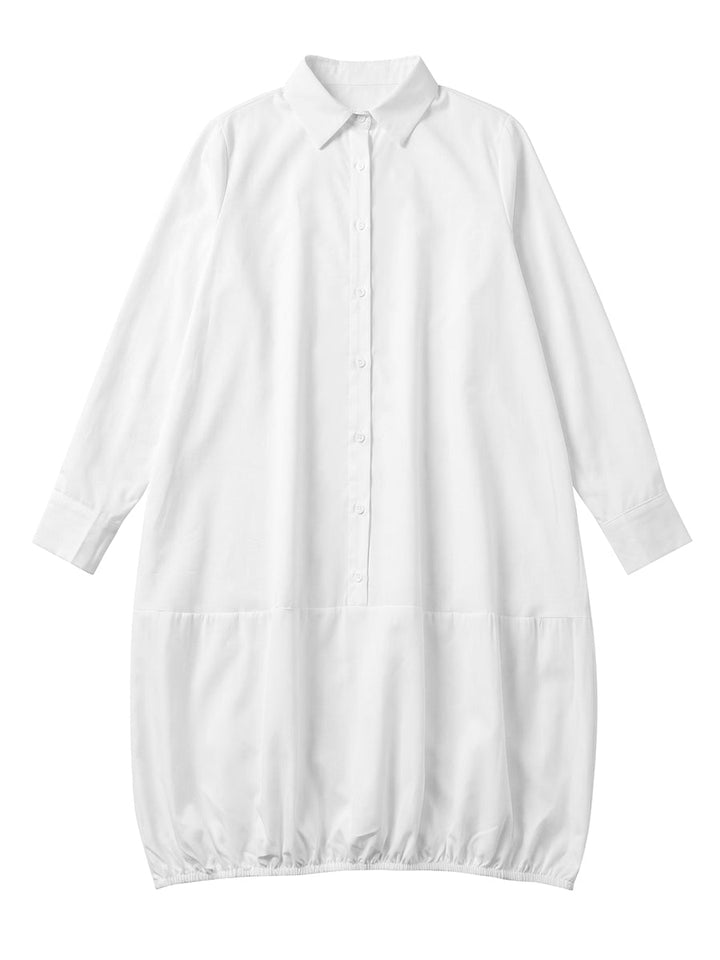 Robe chemise ample à manches longues, à col revers, couleur unie