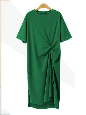 Robe mi-longue originale à plis irréguliers de couleur unie