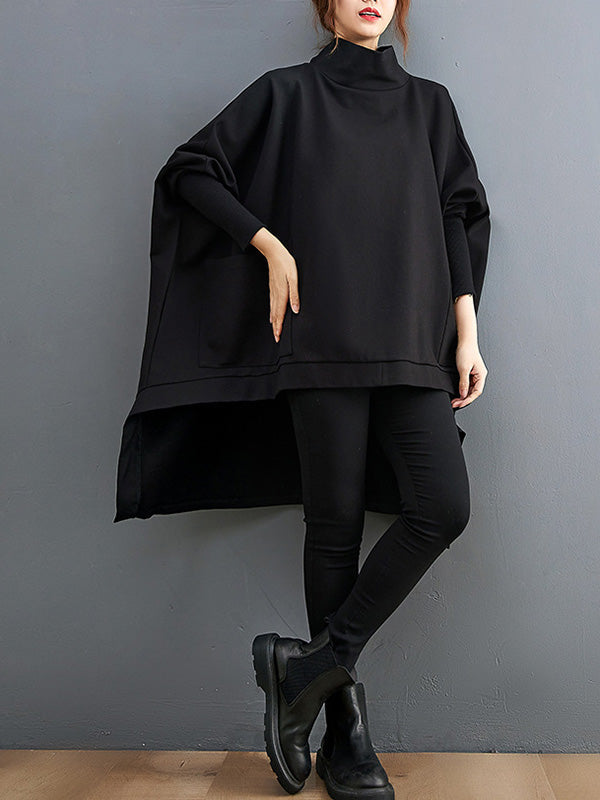 Sweat-shirt urbain à col haut, à ourlet plongeant, couleur unie