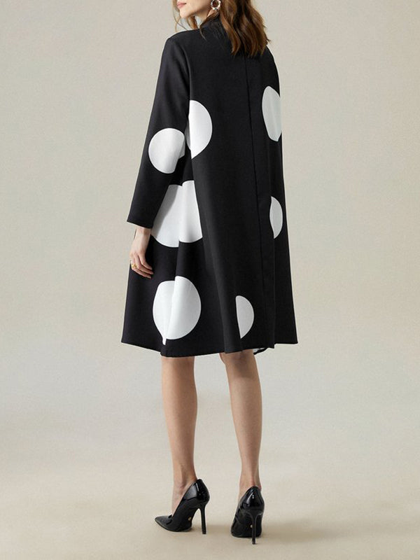 Vestes à manches longues amples asymétriques boutonnées à pois et col montant noué – Robes mi-longues à l'avoine et vêtements d'extérieur