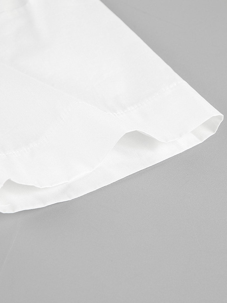 Chemisier plissé à taille élastique, taille haute, à empiècements, à taille nouée, à col rond, couleur unie