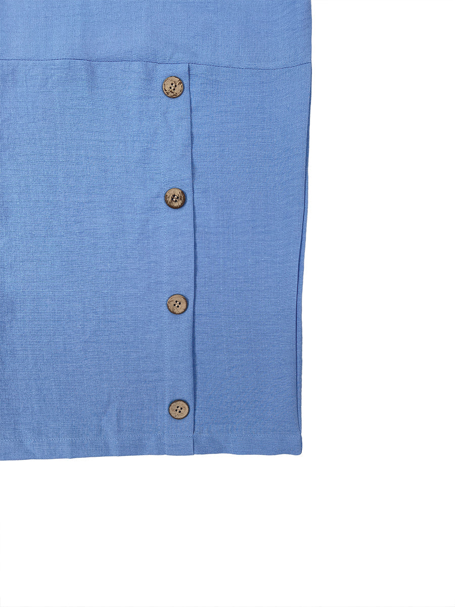 Pantalon ample boutonné à jambes larges, à poches, couleur unie