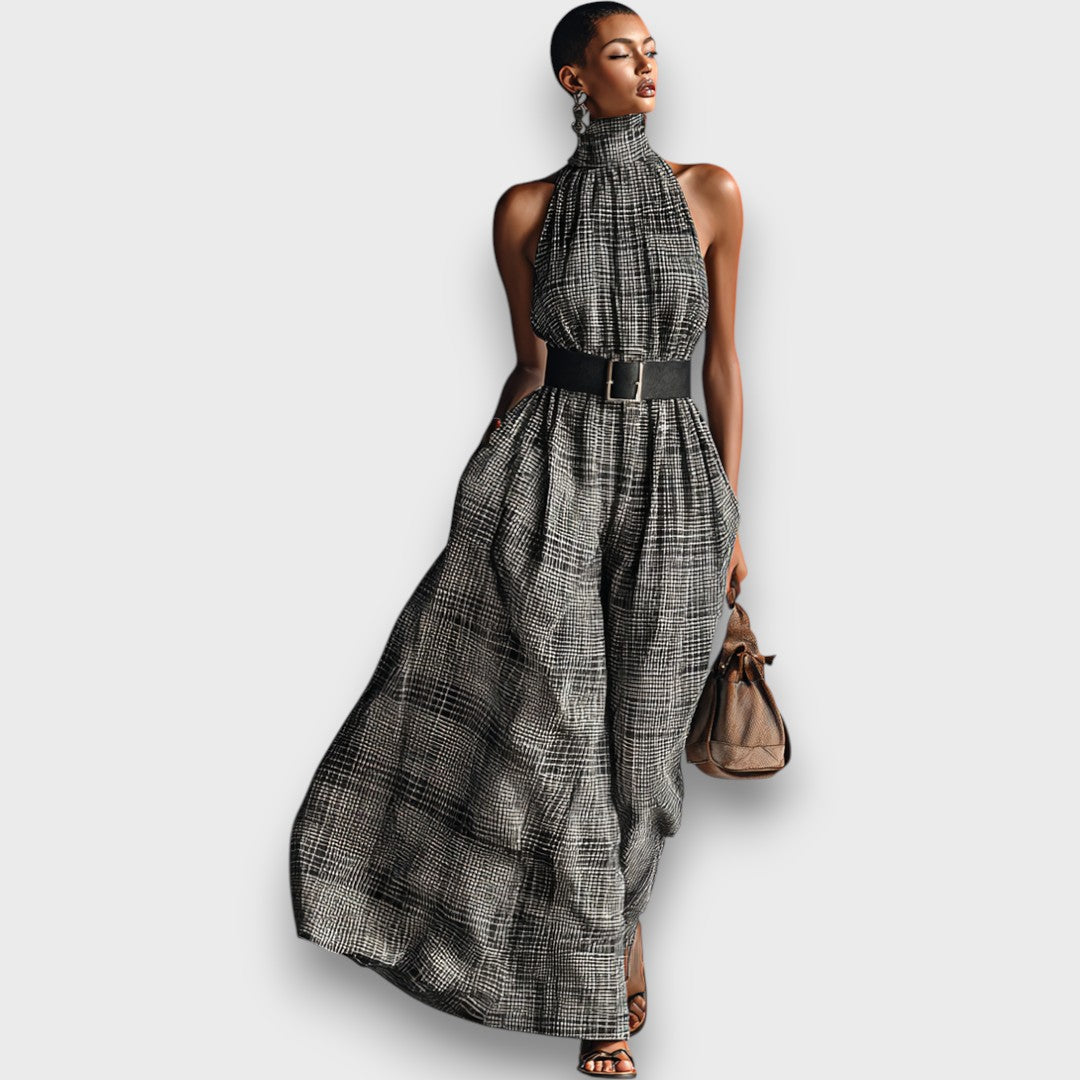 Marvella – Robe maxi sans manches à motif écossais