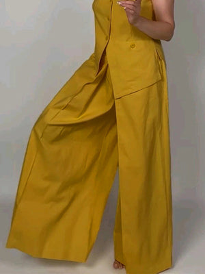 Pantalon ample à jambes larges, à poches, couleur unie