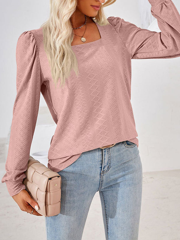 T-shirt ample en jacquard, à col carré, couleur unie