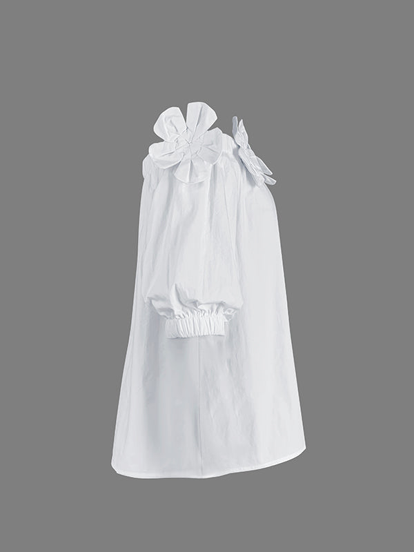 Blouse ample à épaules dénudées ornée de fleurs en 3D, couleur unie