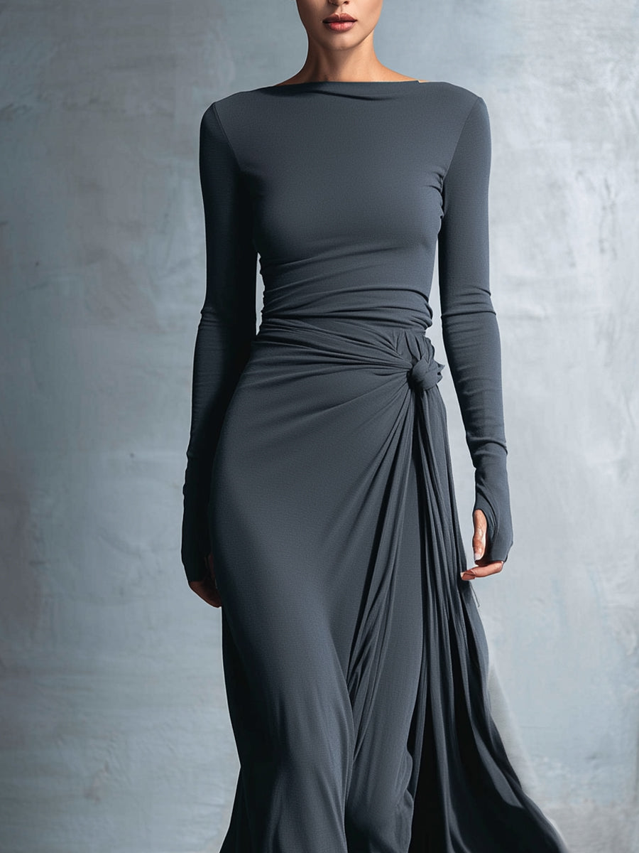 Laura | Robe Maxi Élégante Drapée à Manches Longues pour Femmes
