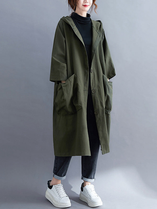 Manteau long trench ample à capuche